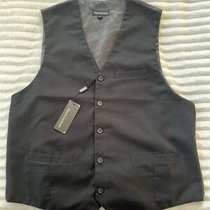 NWT Men's Alberto Cardinali Black Buttoned Satin Back Dress Vest  SIZE L